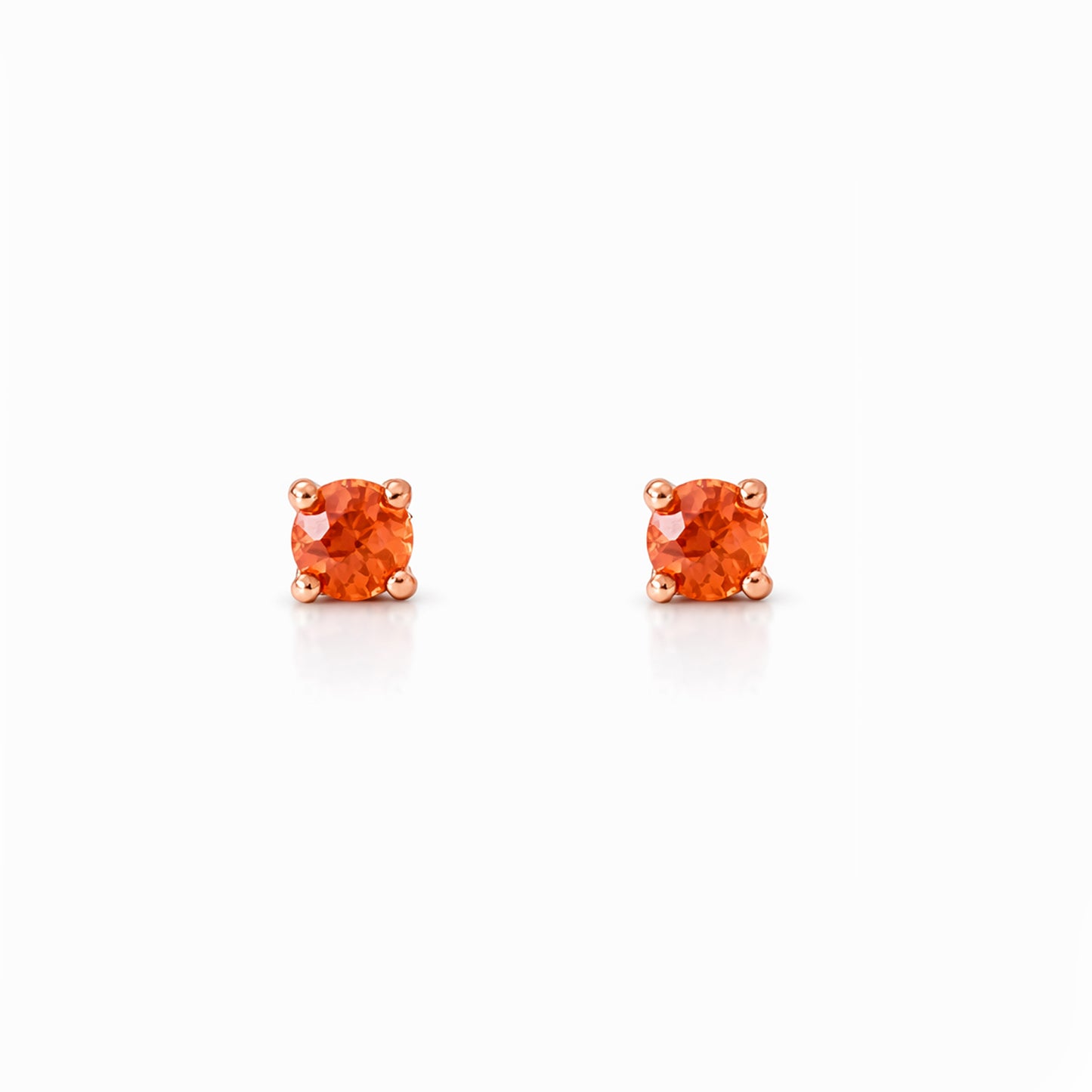 14K Gold 1mm Solitaire Orange Sapphire 4 Prong Stud Earrings