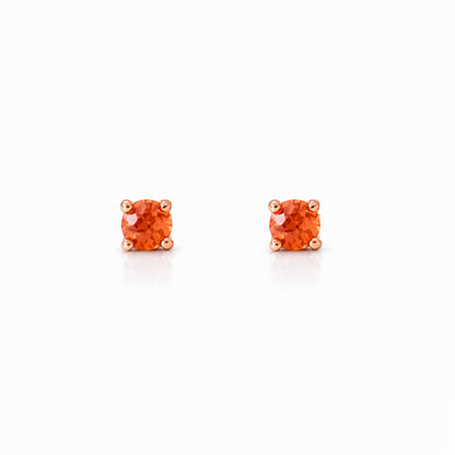 14K Gold 1mm Solitaire Orange Sapphire 4 Prong Stud Earrings
