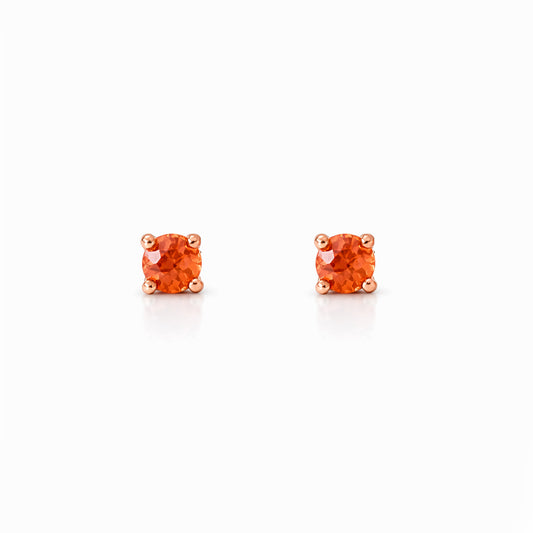 14K Gold 1mm Solitaire Orange Sapphire 4 Prong Stud Earrings