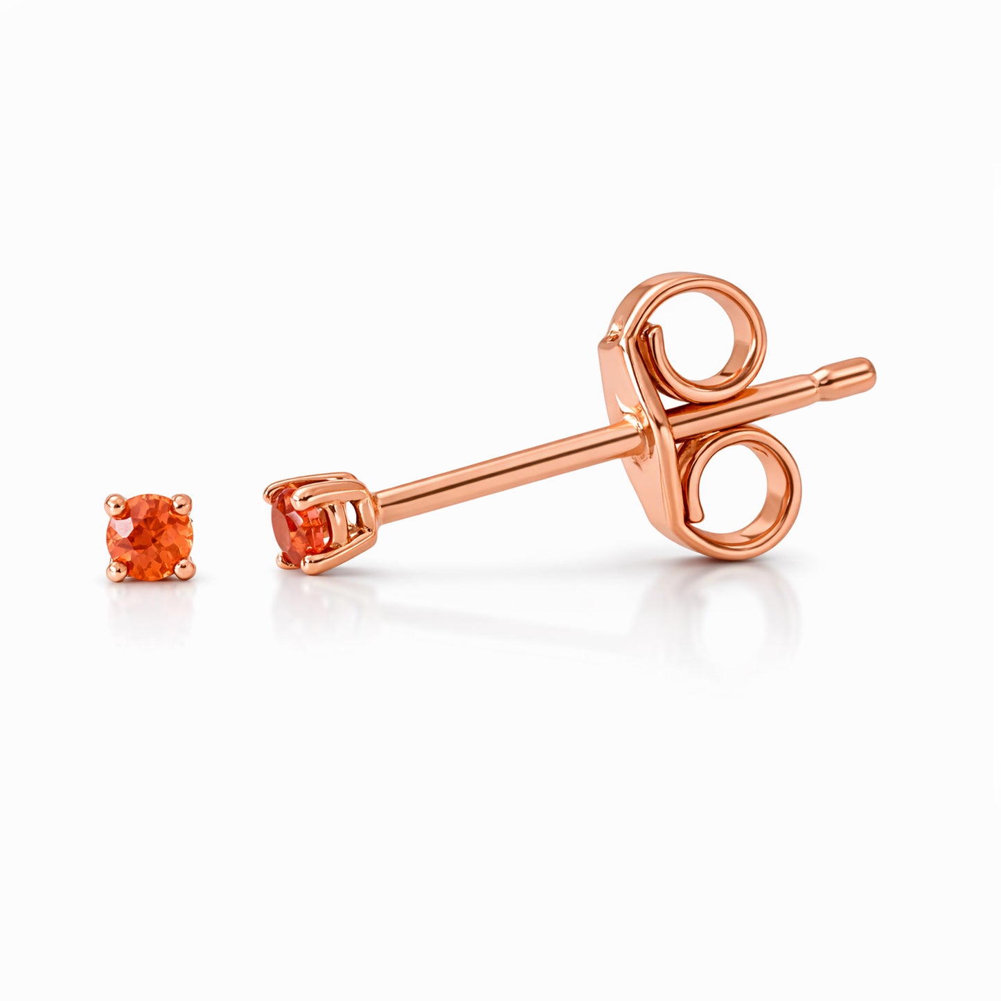 14K Gold 1mm Solitaire Orange Sapphire 4 Prong Stud Earrings
