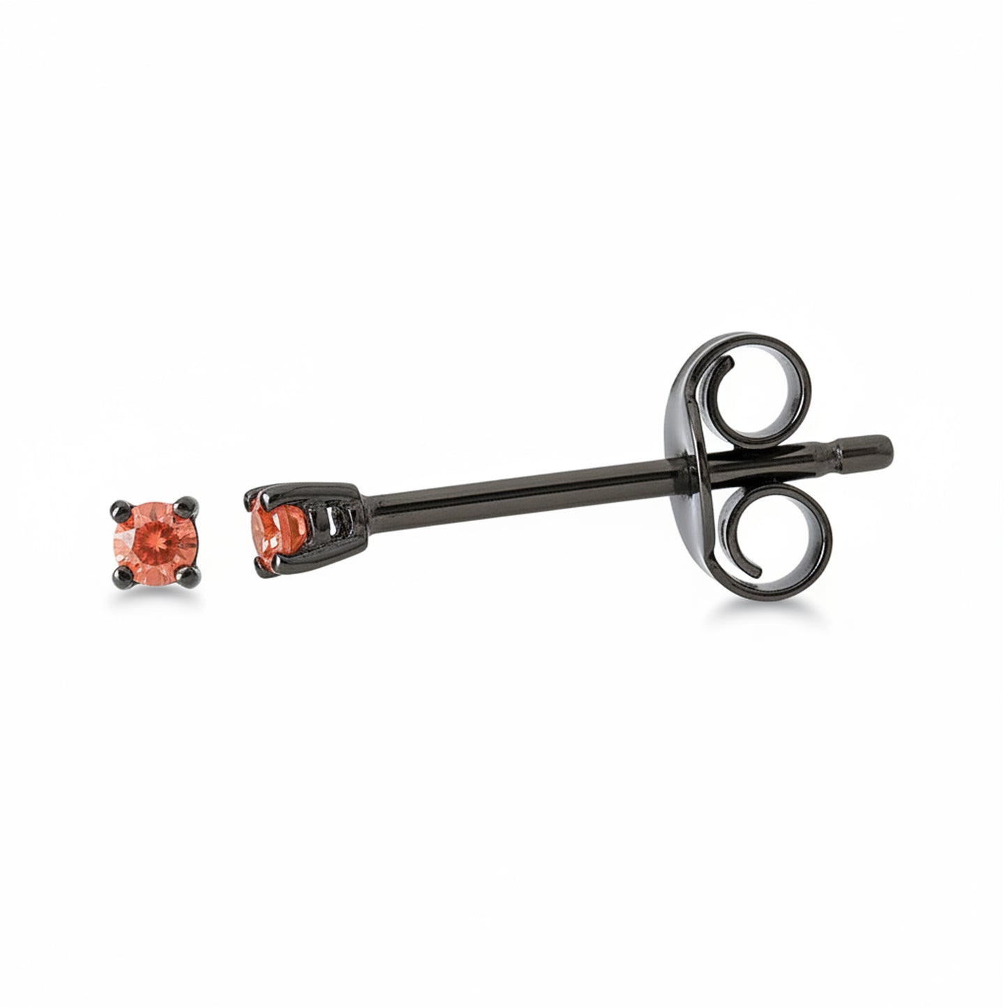 14K Gold 1mm Solitaire Orange Sapphire 4 Prong Stud Earrings