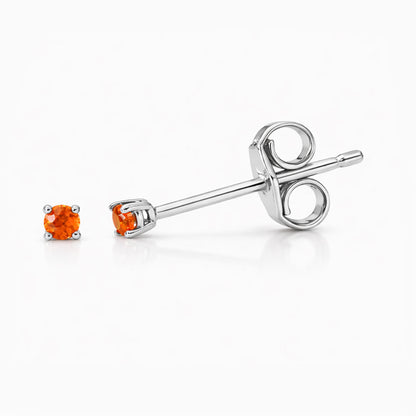 14K Gold 1mm Solitaire Orange Sapphire 4 Prong Stud Earrings