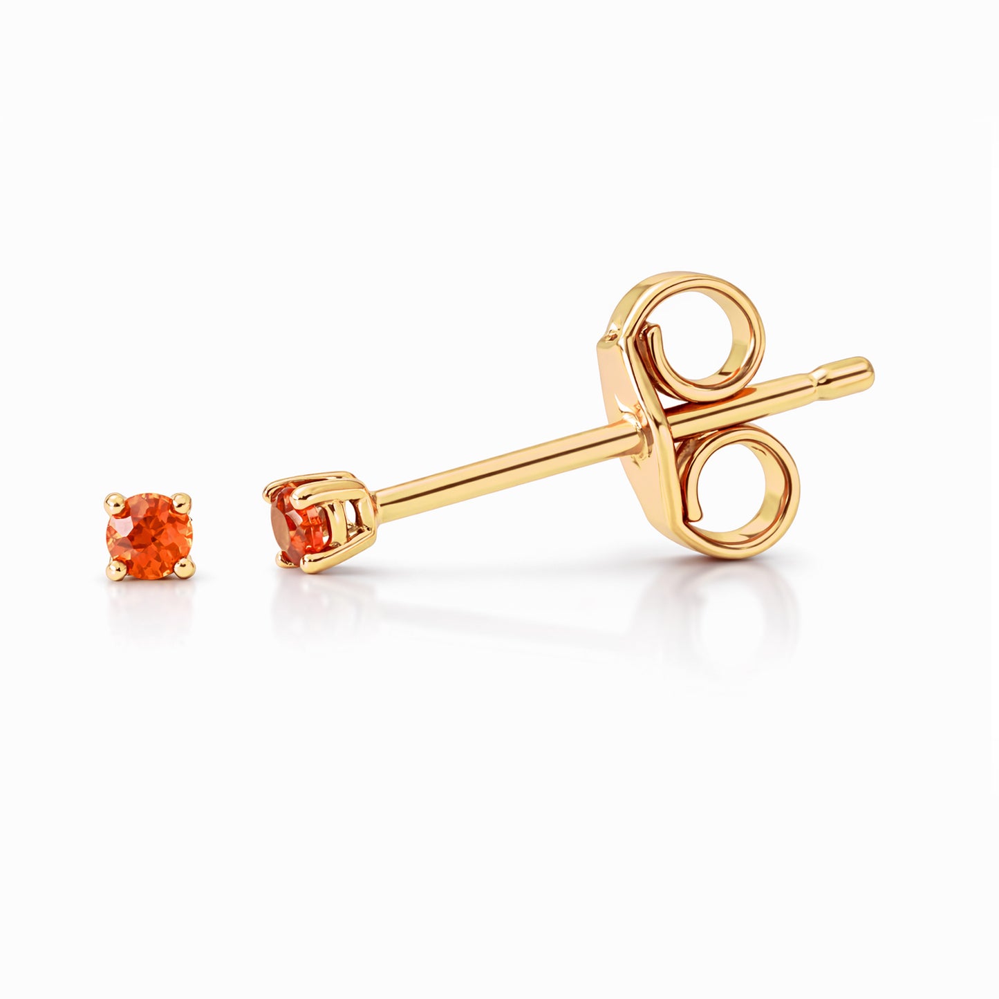 14K Gold 1mm Solitaire Orange Sapphire 4 Prong Stud Earrings