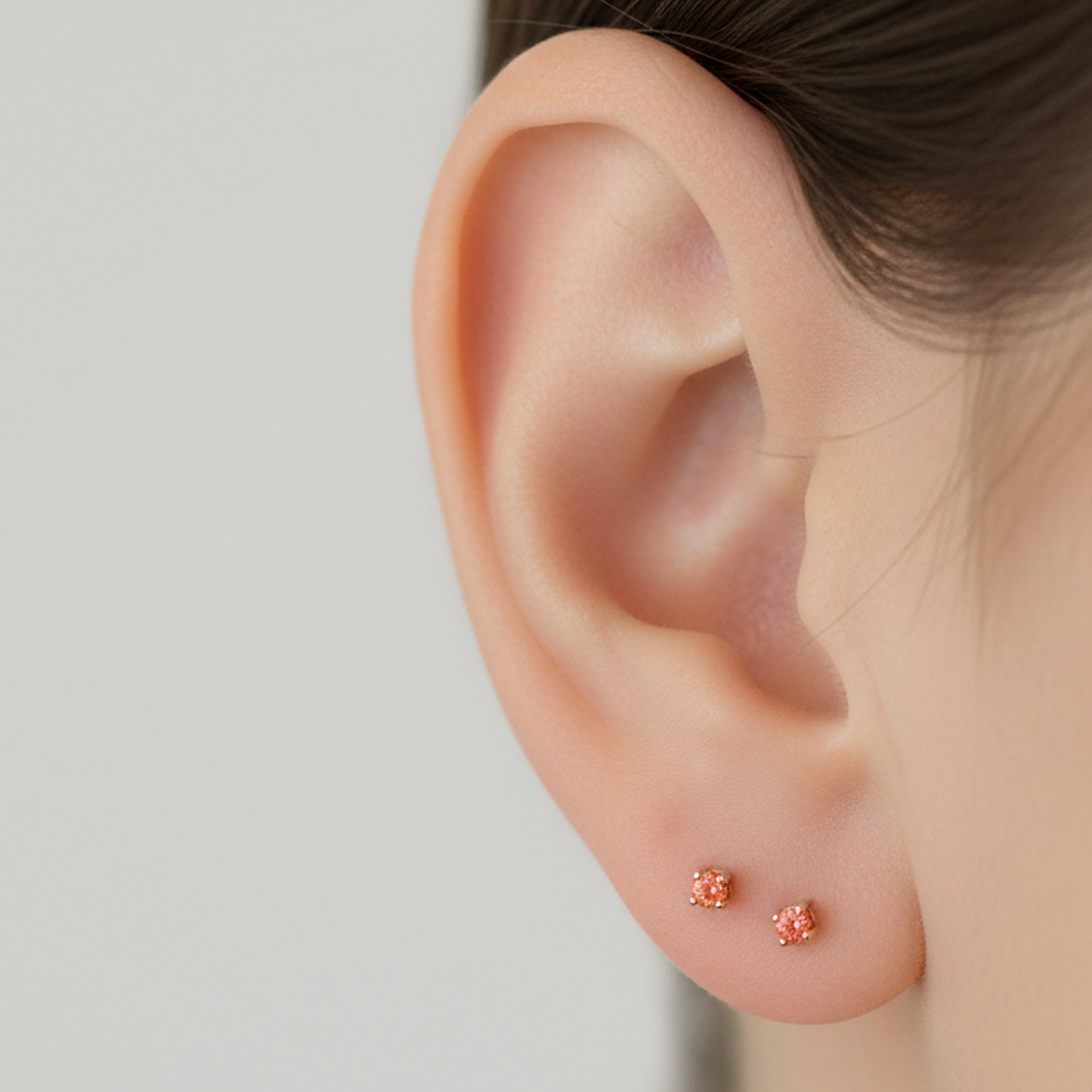 14K Gold 1mm Solitaire Orange Sapphire 4 Prong Stud Earrings