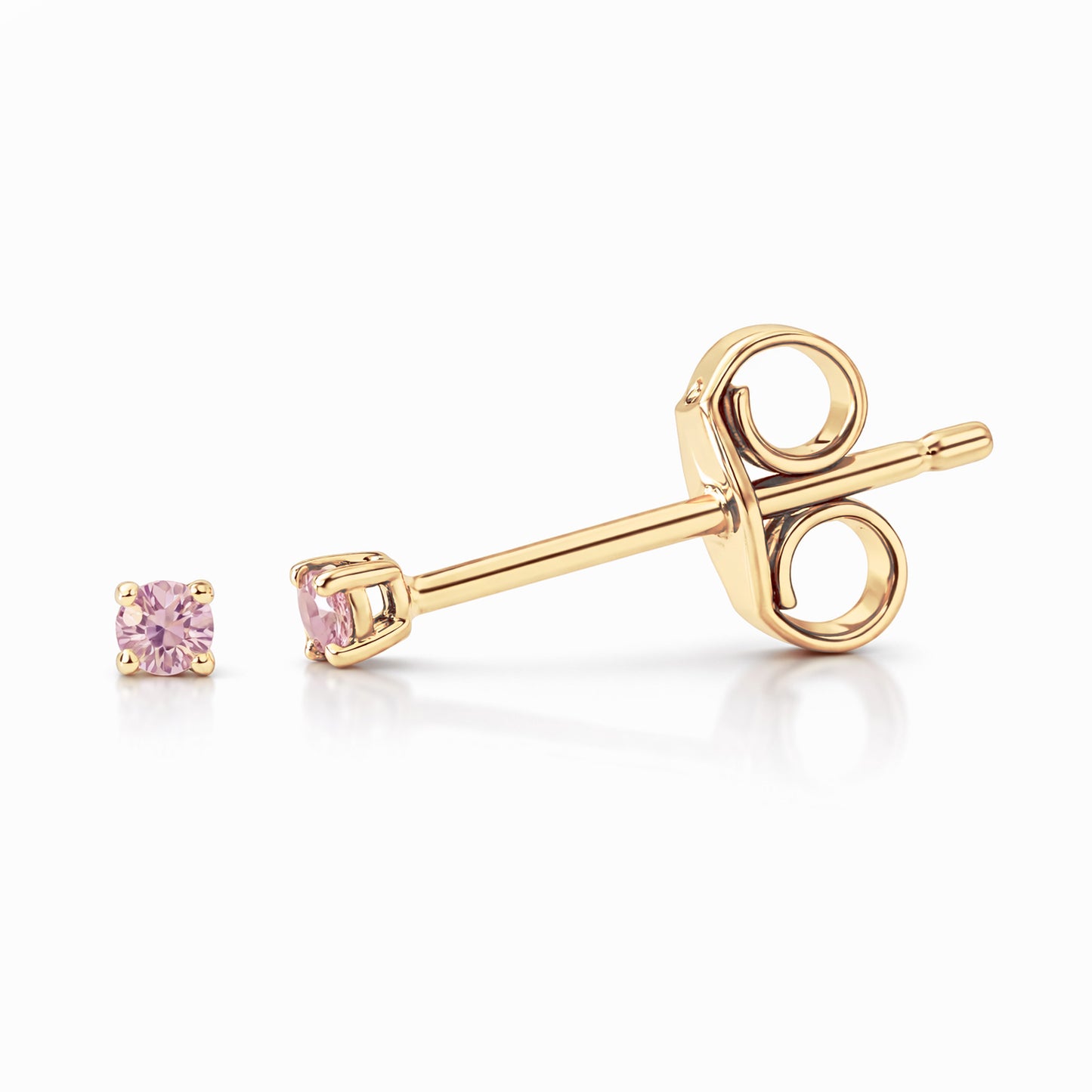 14K Gold 1mm Solitaire Pink Sapphire 4 Prong Stud Earrings