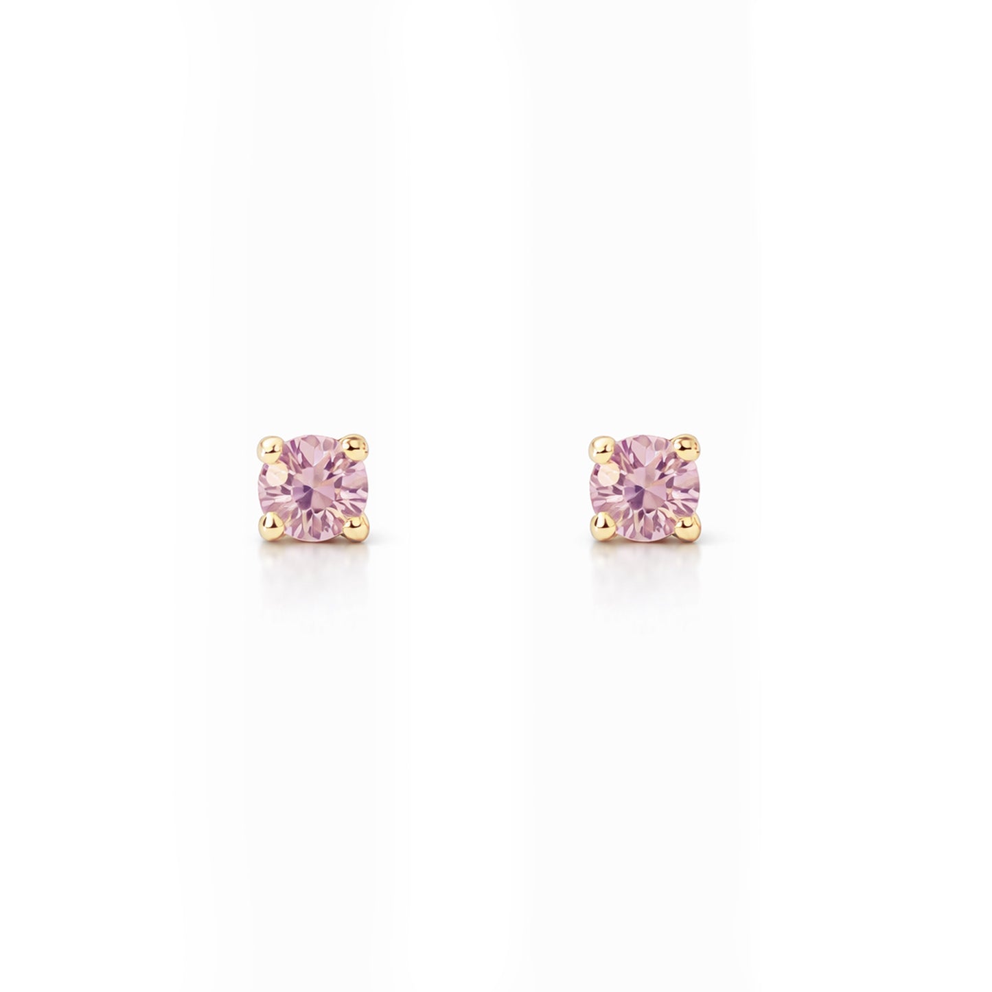 14K Gold 1mm Solitaire Pink Sapphire 4 Prong Stud Earrings