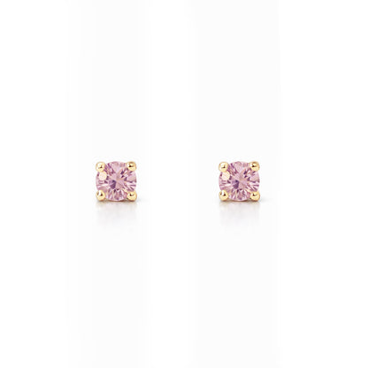 14K Gold 1mm Solitaire Pink Sapphire 4 Prong Stud Earrings
