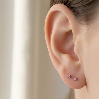 14K Gold 1mm Solitaire Pink Sapphire 4 Prong Stud Earrings