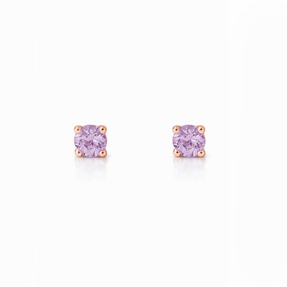 14K Gold 1mm Solitaire Purple Sapphire 4 Prong Stud Earrings