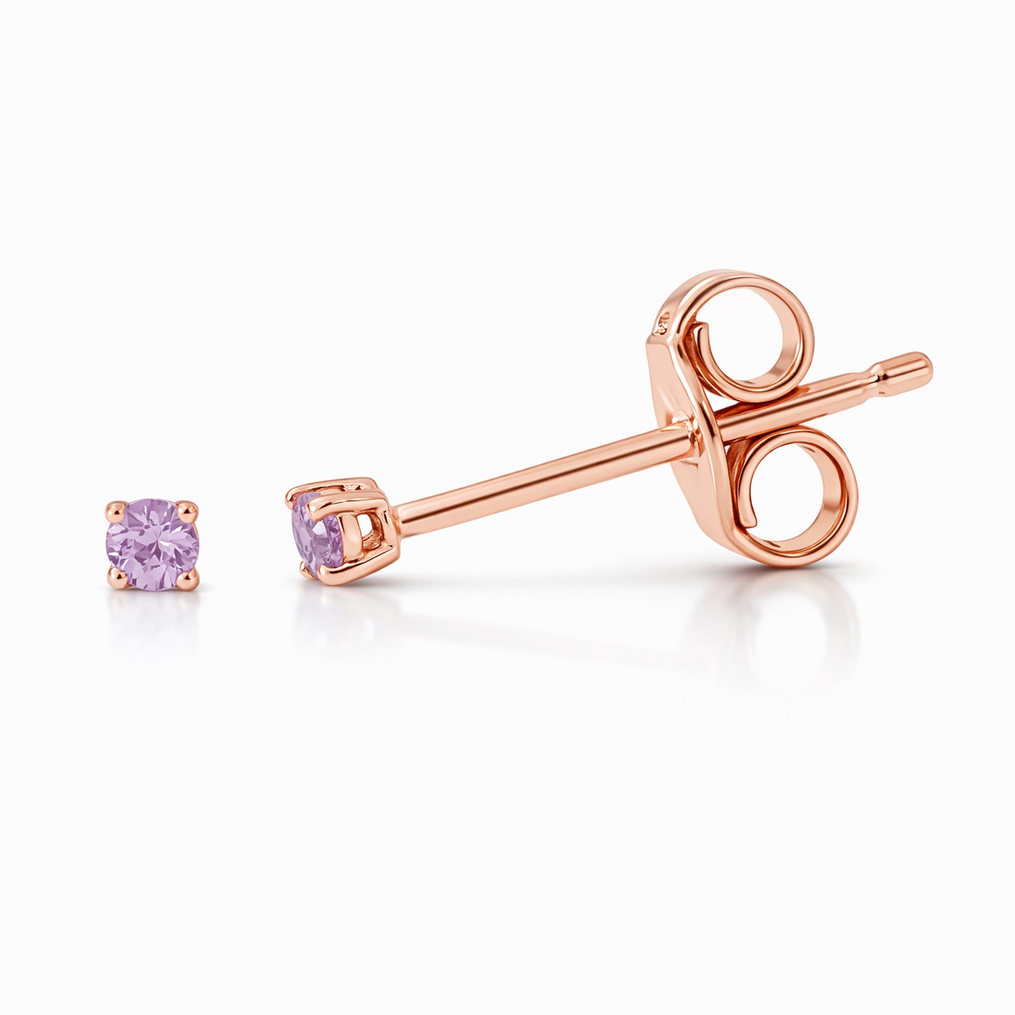 14K Gold 1mm Solitaire Purple Sapphire 4 Prong Stud Earrings