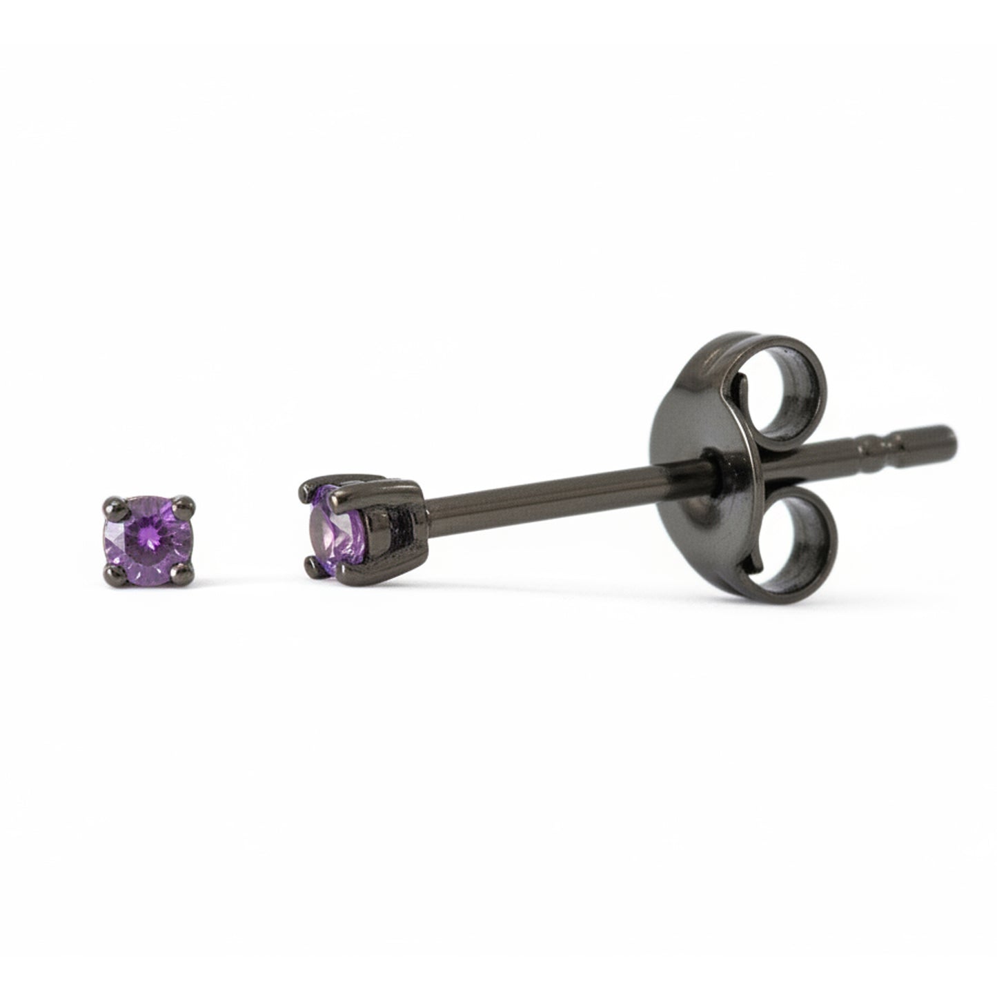 14K Gold 1mm Solitaire Purple Sapphire 4 Prong Stud Earrings