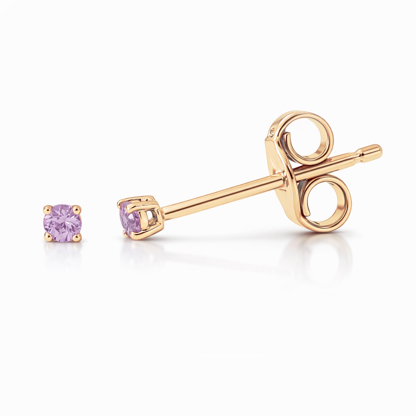 14K Gold 1mm Solitaire Purple Sapphire 4 Prong Stud Earrings