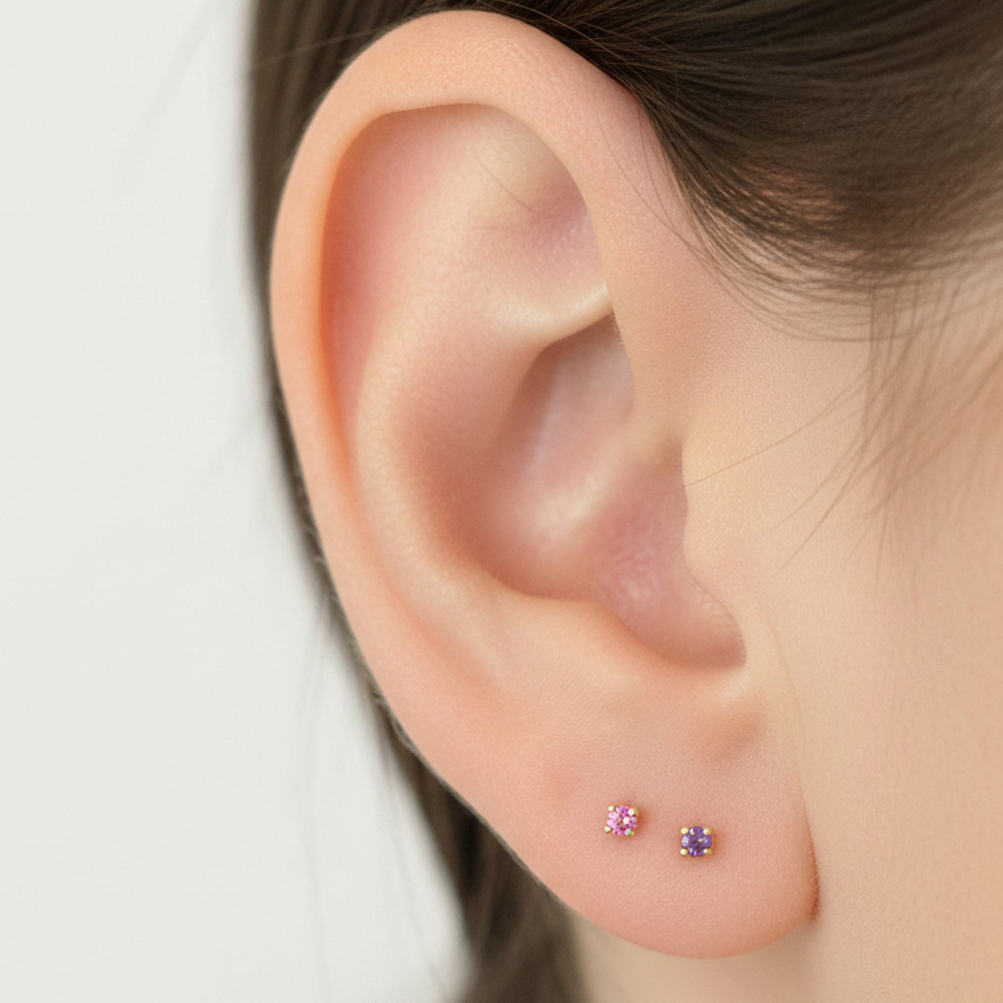 14K Gold 1mm Solitaire Pink Sapphire 4 Prong Stud Earrings