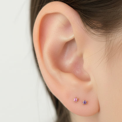 14K Gold 1mm Solitaire Pink Sapphire 4 Prong Stud Earrings