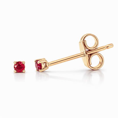 14K Gold 1mm Solitaire Ruby 4 Prong Stud Earrings