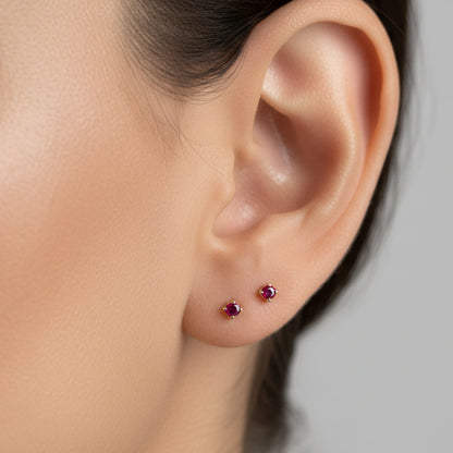 14K Gold 1mm Solitaire Ruby 4 Prong Stud Earrings