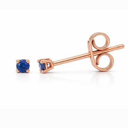 14K Gold 1mm Solitaire Sapphire 4 Prong Stud Earrings