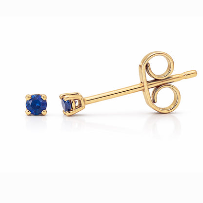 14K Gold 1mm Solitaire Sapphire 4 Prong Stud Earrings