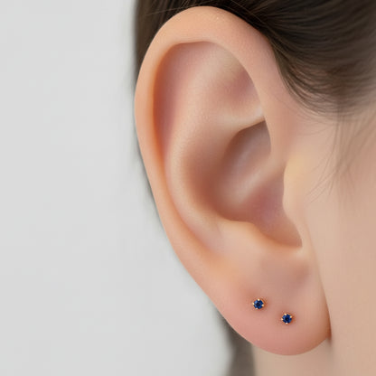 14K Gold 1mm Solitaire Sapphire 4 Prong Stud Earrings