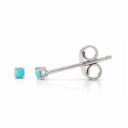14K Gold 1mm Solitaire Turquoise 4 Prong Stud Earrings