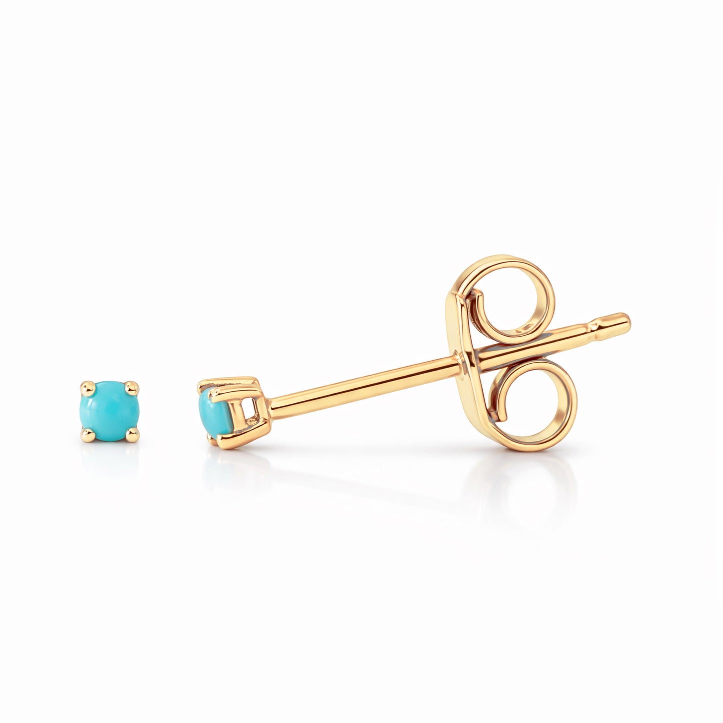 14K Gold 1mm Solitaire Turquoise 4 Prong Stud Earrings