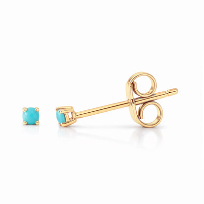 14K Gold 1mm Solitaire Turquoise 4 Prong Stud Earrings