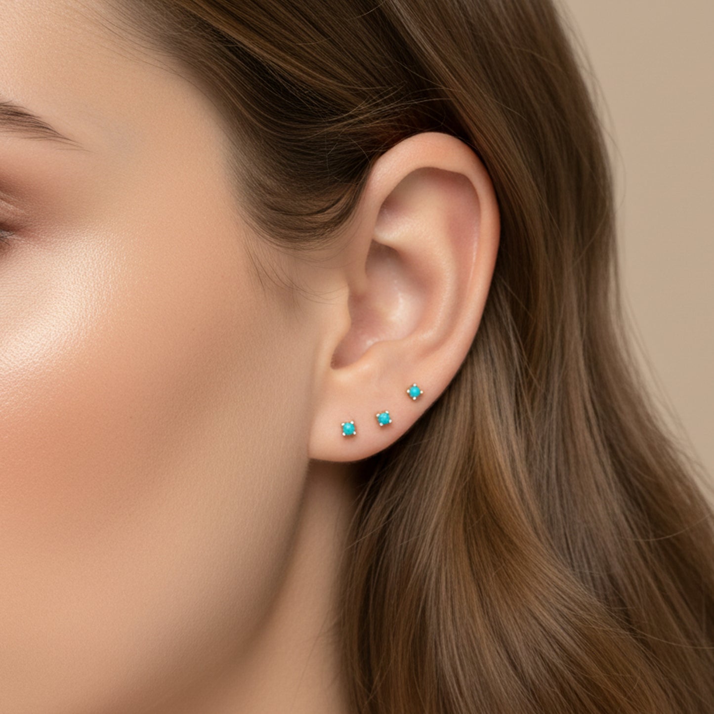 14K Gold 1mm Solitaire Turquoise 4 Prong Stud Earrings