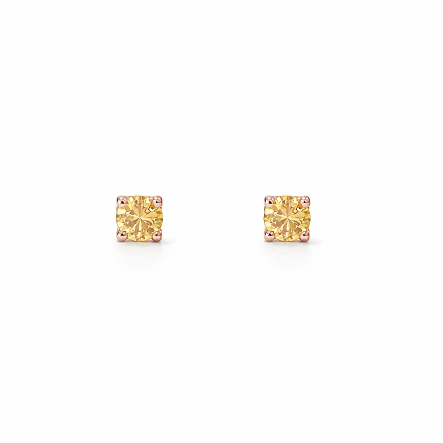 14K Gold 1mm Solitaire Yellow Sapphire 4 Prong Stud Earrings