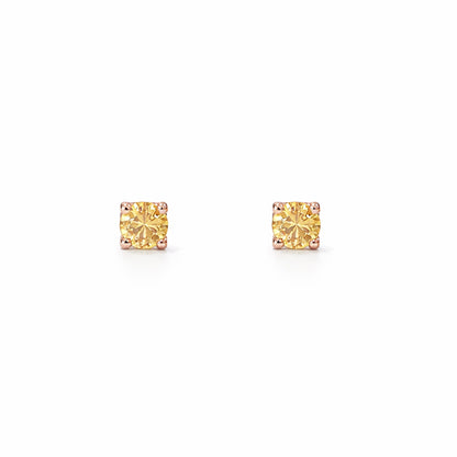 14K Gold 1mm Solitaire Yellow Sapphire 4 Prong Stud Earrings