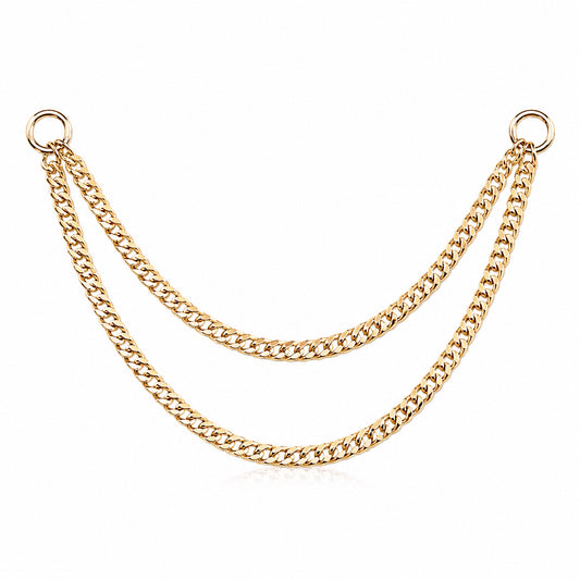 14K Gold Dangle Double Cuban Link Chain Earring Jacket