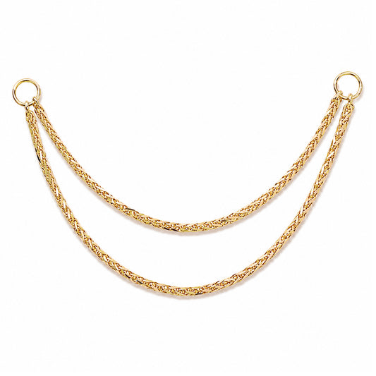 14K Gold Dangle Double Wheat Chain Earring Jacket