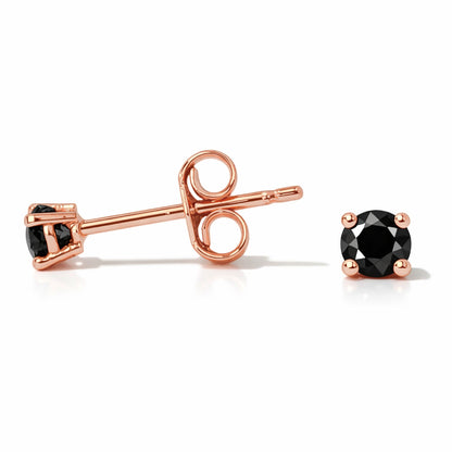 14K Gold 2mm Solitaire Black Diamond 4 Prong Stud Earrings