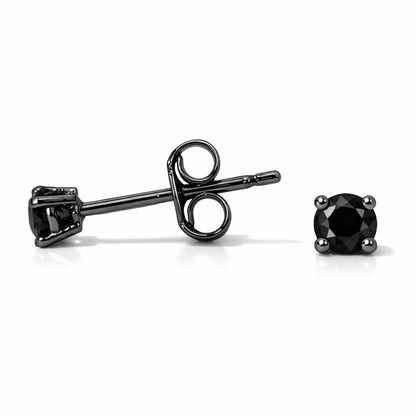 14K Gold 2mm Solitaire Black Diamond 4 Prong Stud Earrings