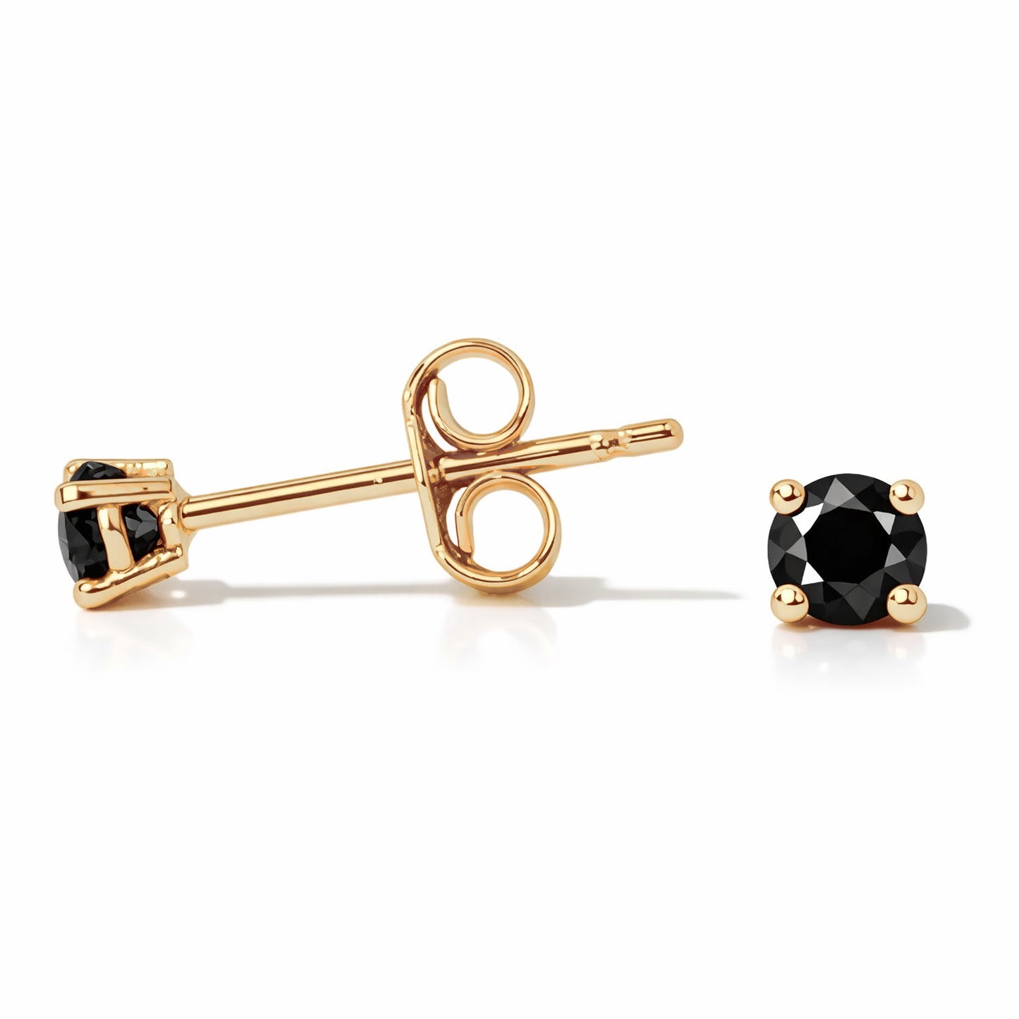 14K Gold 2mm Solitaire Black Diamond 4 Prong Stud Earrings