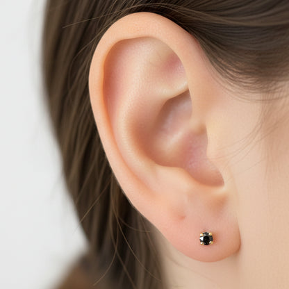 14K Gold 2mm Solitaire Black Diamond 4 Prong Stud Earrings