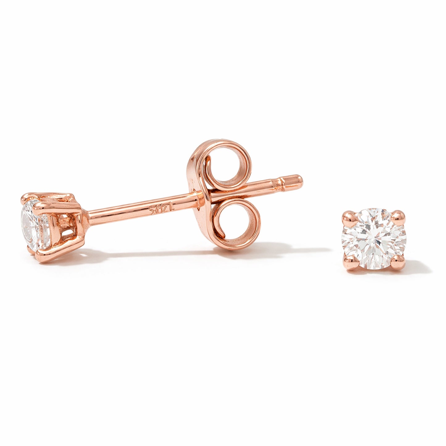 14K Gold 2mm Solitaire Diamond 4 Prong Stud Earrings