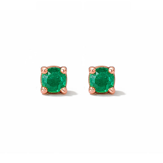 14K Gold 2mm Solitaire Emerald 4 Prong Stud Earrings