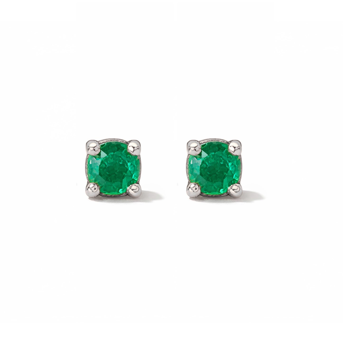 14K Gold 2mm Solitaire Emerald 4 Prong Stud Earrings
