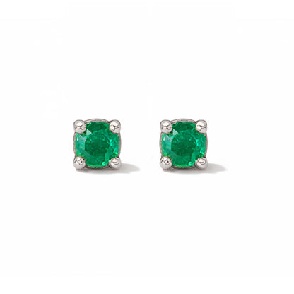 14K Gold 2mm Solitaire Emerald 4 Prong Stud Earrings