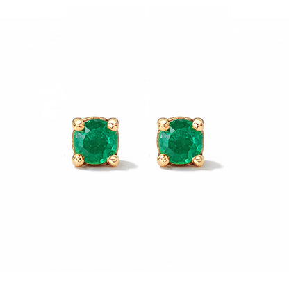 14K Gold 2mm Solitaire Emerald 4 Prong Stud Earrings
