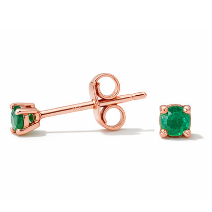 14K Gold 2mm Solitaire Emerald 4 Prong Stud Earrings