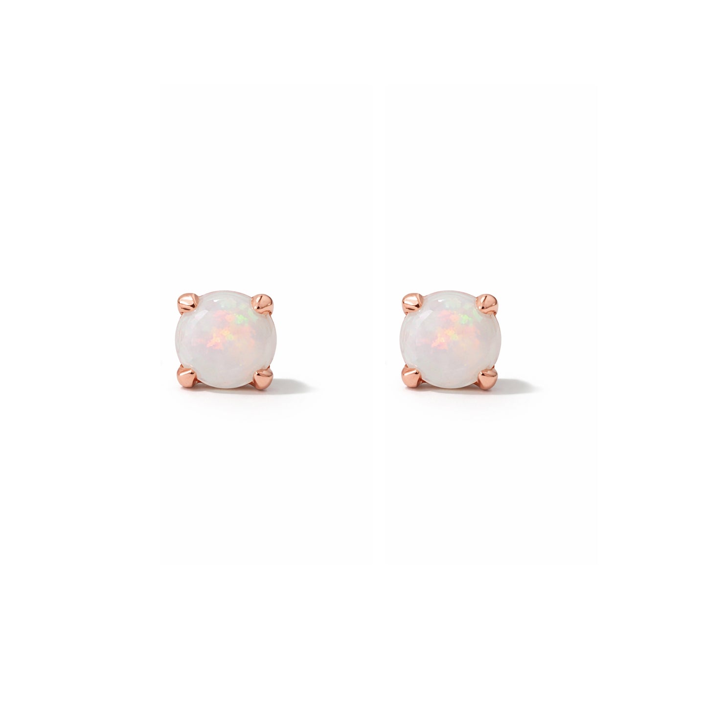 14K Gold 2mm Solitaire Opal Cabochon 4 Prong Stud Earrings