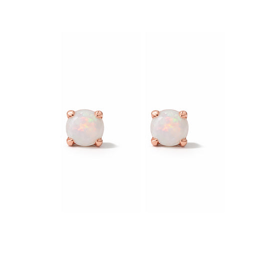 14K Gold 2mm Solitaire Opal Cabochon 4 Prong Stud Earrings