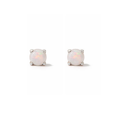14K Gold 2mm Solitaire Opal Cabochon 4 Prong Stud Earrings