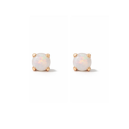 14K Gold 2mm Solitaire Opal Cabochon 4 Prong Stud Earrings