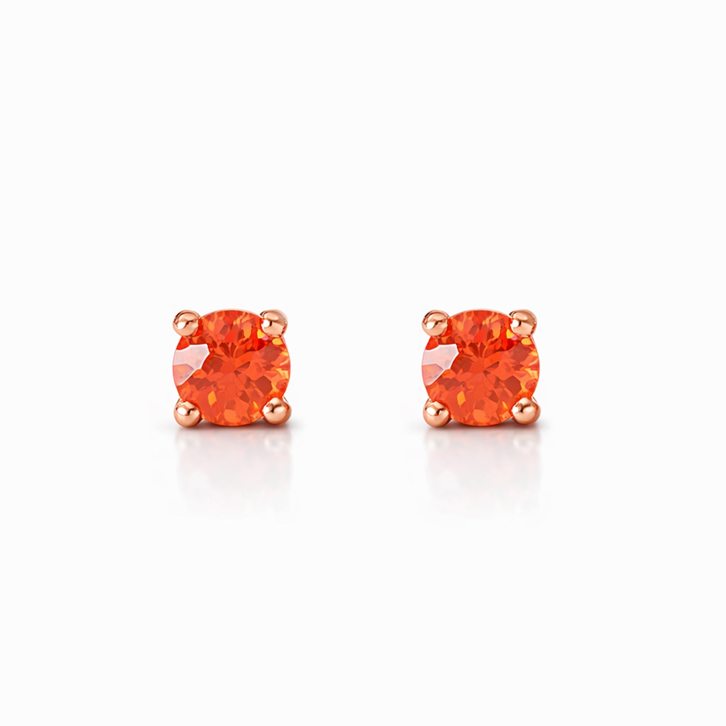14K Gold 2mm Solitaire Orange Sapphire 4 Prong Stud Earrings