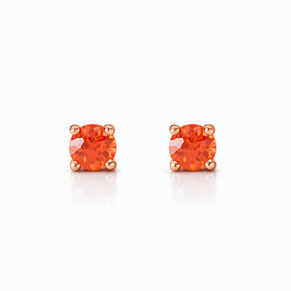 14K Gold 2mm Solitaire Orange Sapphire 4 Prong Stud Earrings