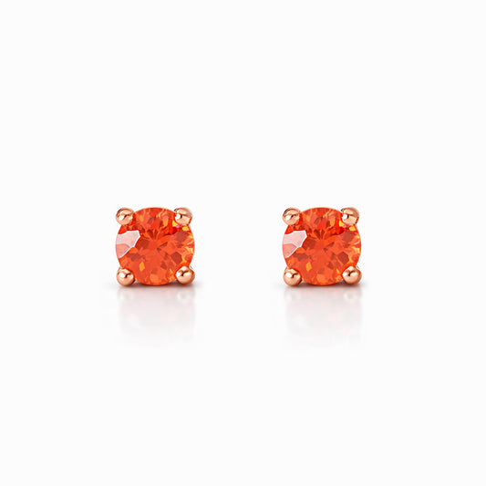 14K Gold 2mm Solitaire Orange Sapphire 4 Prong Stud Earrings