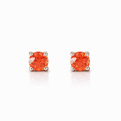 14K Gold 2mm Solitaire Orange Sapphire 4 Prong Stud Earrings