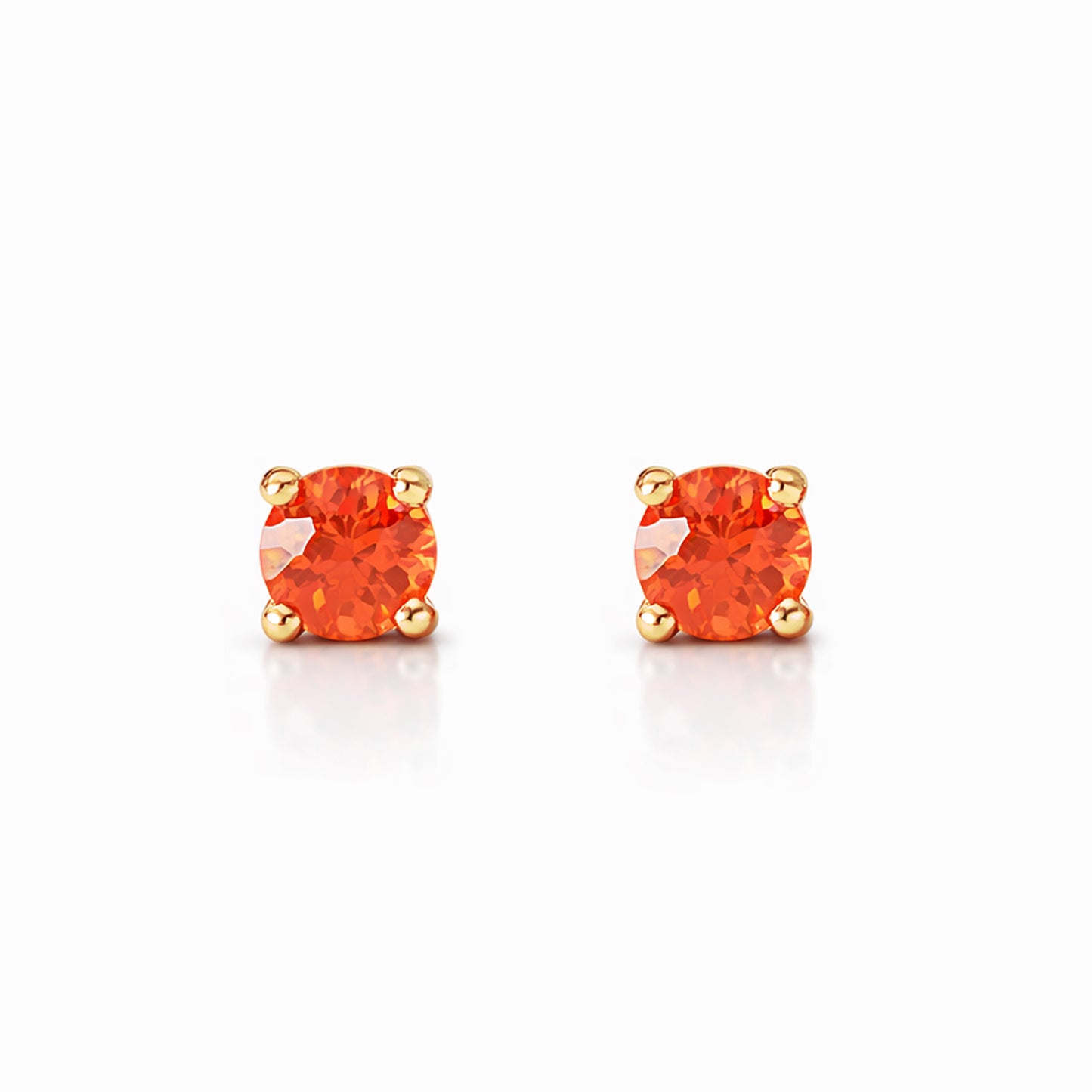 14K Gold 2mm Solitaire Orange Sapphire 4 Prong Stud Earrings